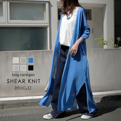 HUG.U ロングカーディガン シアーニット