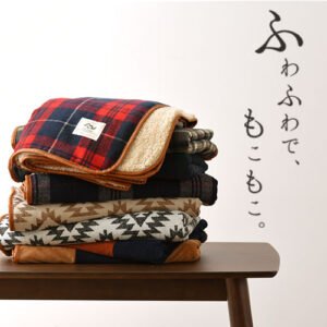 ブランケット 毛布 大判 ひざ掛け ボア付き 100×140cm
