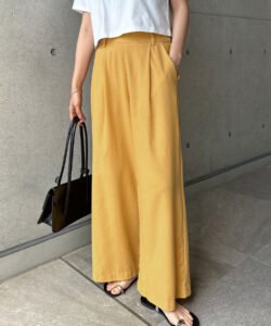 and Me(アンドミー) リネン レーヨン タック ワイドパンツ