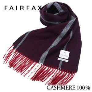 FAIRFAX カシミア マフラー ヘリンボーン×ツイル ストライプ ワイン カシミヤ100%