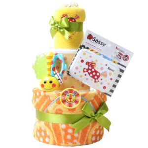 おむつケーキ 3段 Sassy 身長計付き バスタオル ラルフローレン ベビーソックス