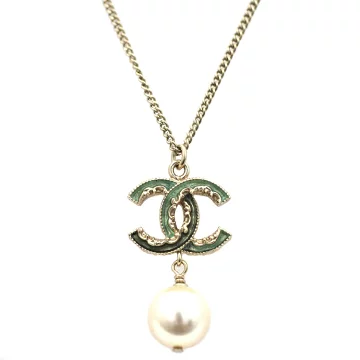 CHANEL シャネル グリーン ココマーク スイング ネックレス