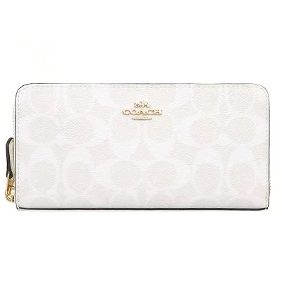 コーチ COACH チョーク×グレイシャーホワイト シグネチャー PVC レザー アコーディオン ジップ アラウンド F54632 54632