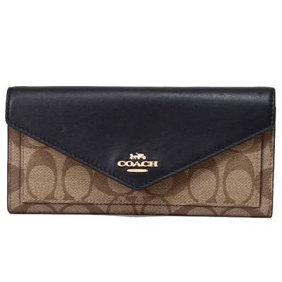 コーチ COACH コーティングキャンバス スムースレザー シグネチャー スリム エンベロープ ウォレット coach3034
