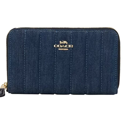 コーチ COACH デニムマルチ デニム×レザー ラウンドファスナー長財布 c2883imdei