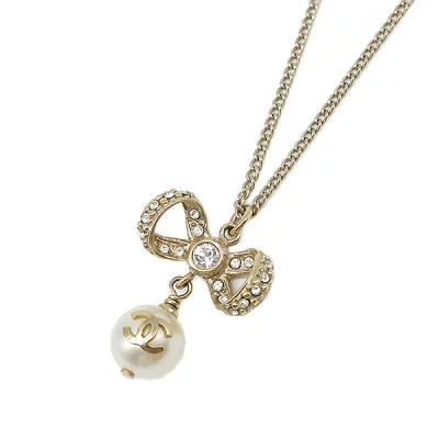 シャネル CHANEL パール リボン ネックレス ゴールド