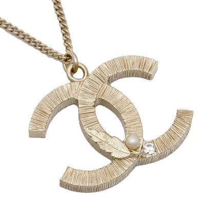 CHANEL シャネル ネックレス ココマーク ラインストーン パール リーフ B11A