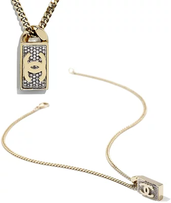 CHANEL シャネル ネックレスラインストーンスクエアタグ CCロゴ ココマーク ジルコニアストーンペンダント N6656GD
