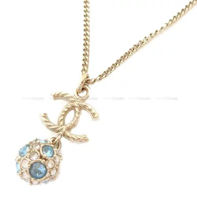 CHANEL シャネル ココマーク ツイスト ミラーボール ぶら下がり ネックレス ブルー/ゴールド AB0580