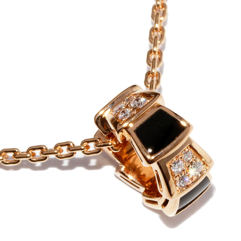 ブルガリ BVLGARI セルペンティ オニキス ダイヤ K18ピンクゴールド ネックレス 356554