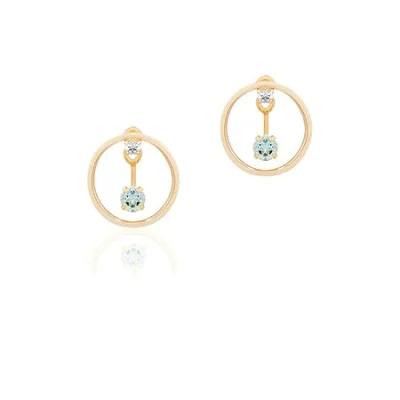 4°c サークルモチーフ イエローゴールド×トパーズ&アクアマリンピアス