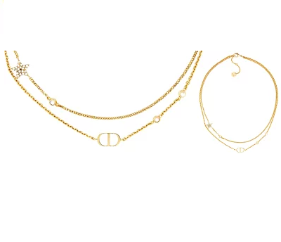 Christian Dior クリスチャンディオール ダブルゴールドトーンメタルチェーンペンダントネックレス D301GD