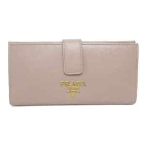 プラダ PRADA 二つ折り長財布 財布 レザー サフィアーノレザー レディース ベージュ系