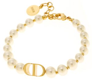 Christian Dior クリスチャンディオール ホワイトレンジパールビーズブレスレット CDロゴプレート B1096MTGRS