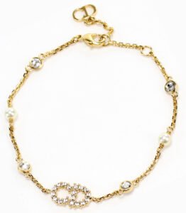 Christian Dior クリスチャンディオール ラインストーン CDロゴ ゴールドチェーン ブレスレット GOLDD301GD