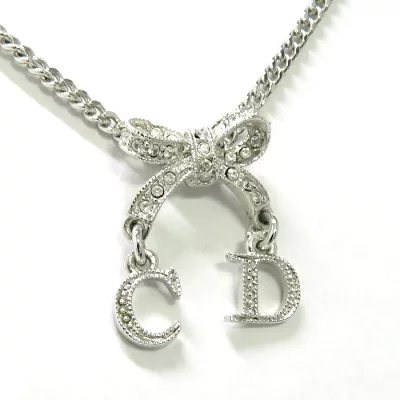 Christian Dior ネックレス リボンモチーフ シルバー メタル ラインストーン