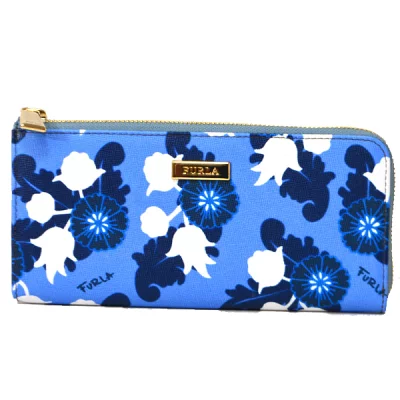 フルラ FURLA コーティングキャンパス 長財布 ブルーマルチ930894