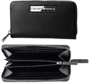EMPORIO ARMANI エンポリオアルマーニ メンズ 小銭入れ付きラウンドファスナー長財布 ブラック×ホワイト織りタグロゴプレート 81072BK Y731E80001