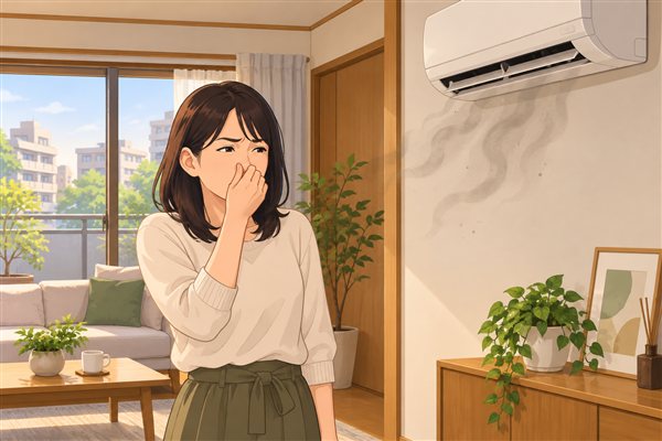 エアコンのカビ臭さのイメージイラスト