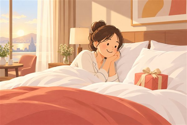 朝起きると枕元にプレゼントがあるイメージイラスト