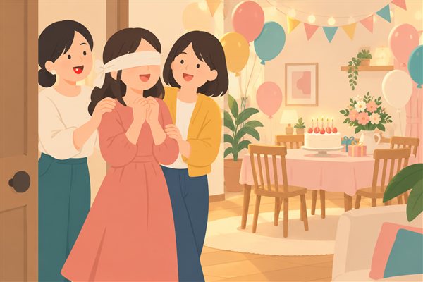 行き先を告げずにサプライズ会場へ連れていく誕生日サプライズのイメージイラスト