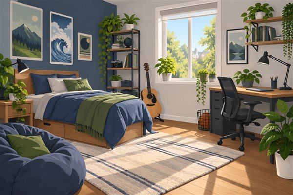 観葉植物を置いた明るい部屋のイメージイラスト