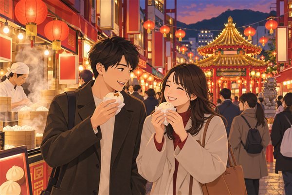 中華街の通りのイメージイラスト