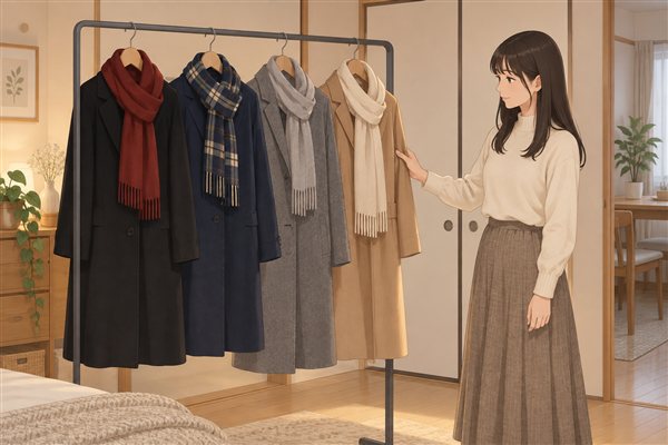 コートの色とマフラーの色の組み合わせのイメージイラスト