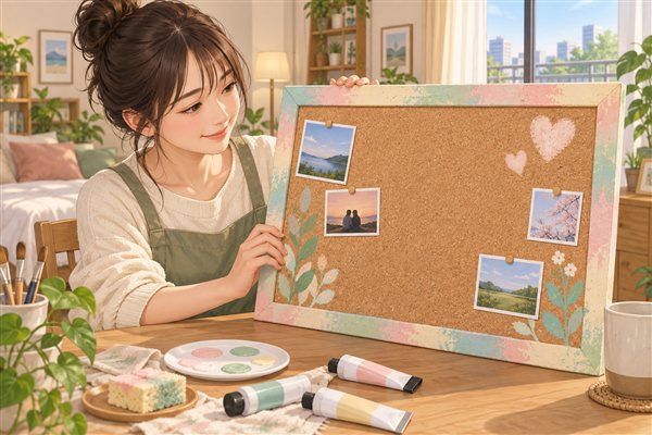 パステルカラーに着色したコルクボードのイメージイラスト