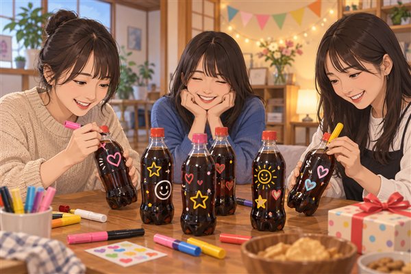 落書きでデコレーションしたコーラのイメージイラスト