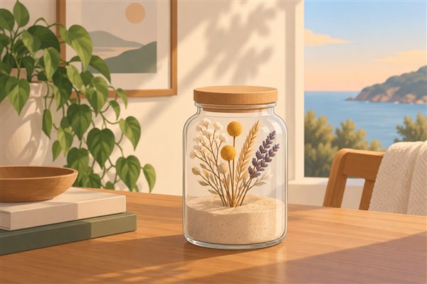 瓶に入れたドライフラワーのアレンジのイメージイラスト