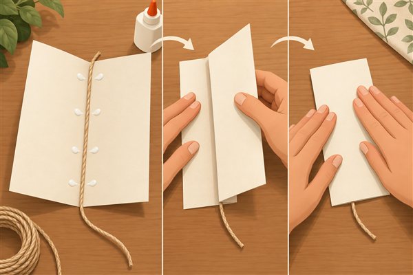 パーツで紐を挟んで貼り合わせるガーランドのイメージイラスト