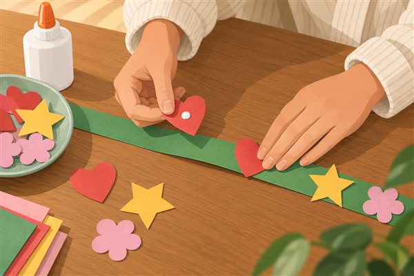 紙の紐に直接貼り付けたガーランドのイメージイラスト