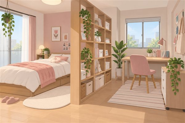 棚で部屋を仕切ったレイアウトのイメージイラスト