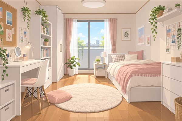 白い家具でまとめたシンプルな部屋のイメージイラスト