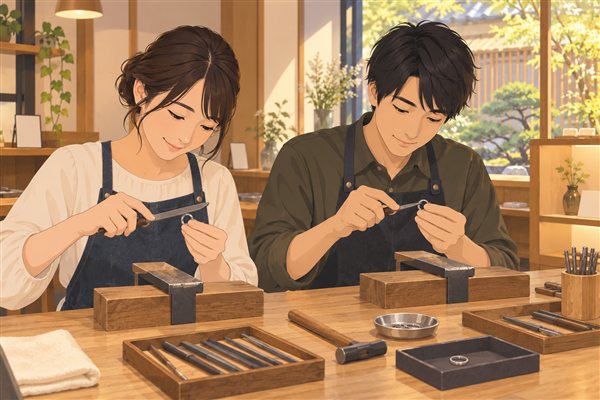 手作り指輪を作るカップルのイメージイラスト