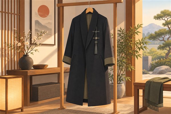 和のデザインのメンズコートのイメージイラスト