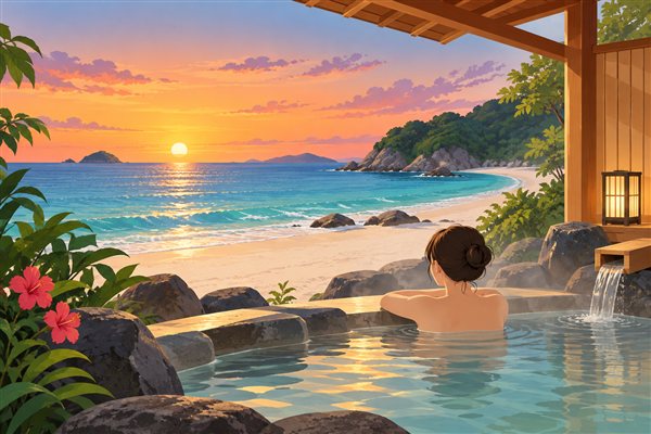 海を見渡す露天風呂のイメージイラスト