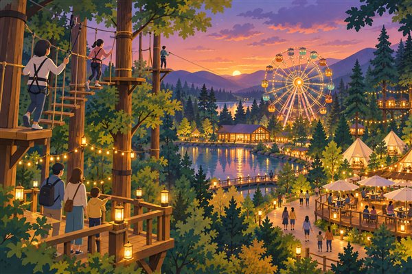 森の中の遊園地リゾートのイメージイラスト