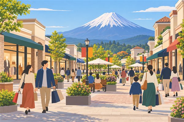 富士山が見えるアウトレットモールのイメージイラスト