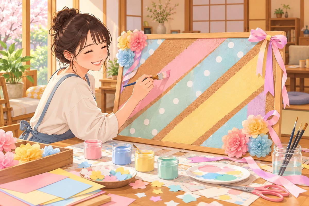 カラフルに色を塗ったコルクボード