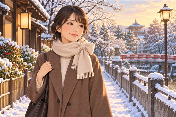 マフラーを横でリボン結びにしたイメージイラスト