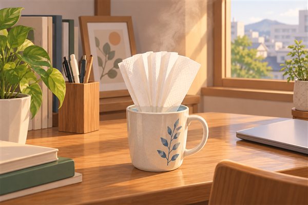 ペーパーナプキンで作った加湿器のイメージイラスト