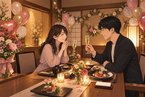 飾り付けたレストランの個室のイメージイラスト
