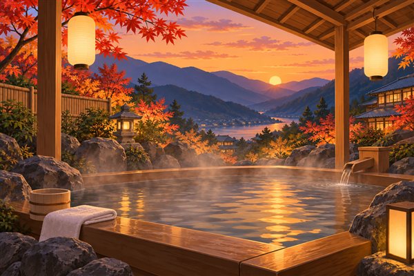 露天風呂のある温泉旅館のイメージイラスト