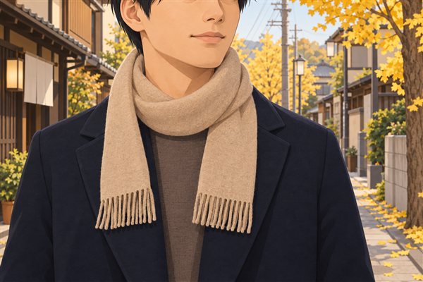 短いマフラーを一重巻きにしたイメージイラスト