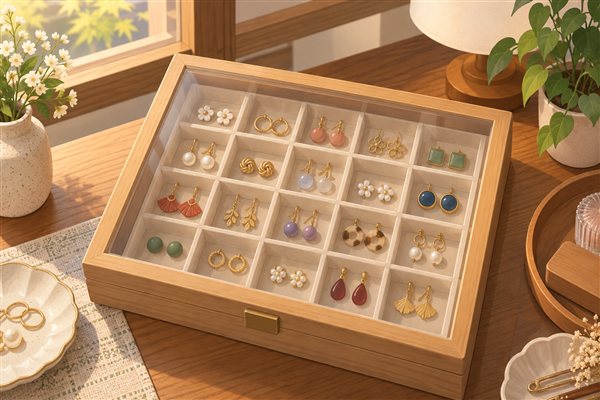 標本箱のような手作りアクセサリーボックスのイメージイラスト