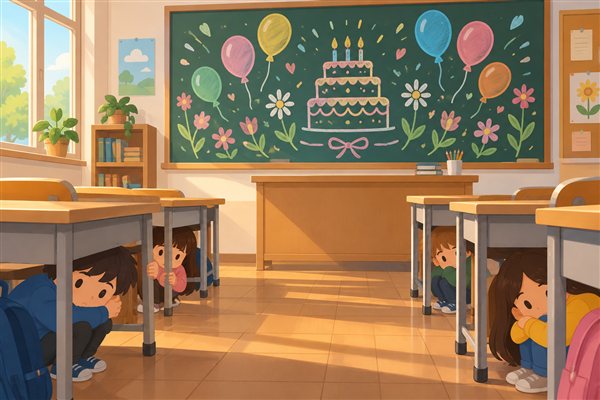 黒板アートで先生の誕生日を祝うイメージイラスト