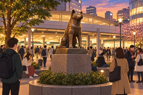 駅前の待ち合わせスポットのイメージイラスト