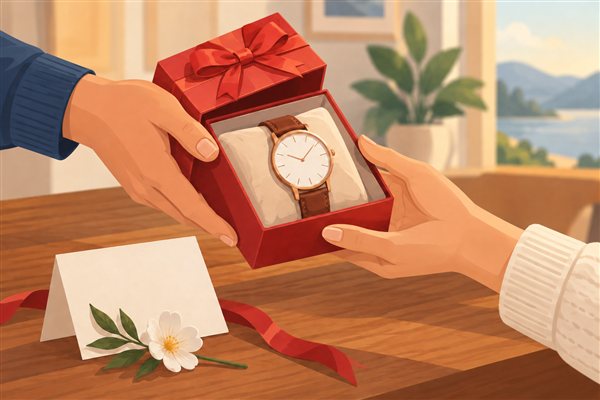 腕時計のギフトとメッセージカードのイメージイラスト